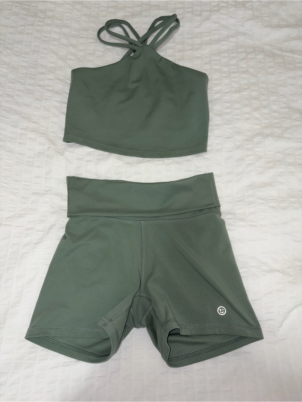 Gilly Hicks Olive Green High-Waist Bike Shorts Set